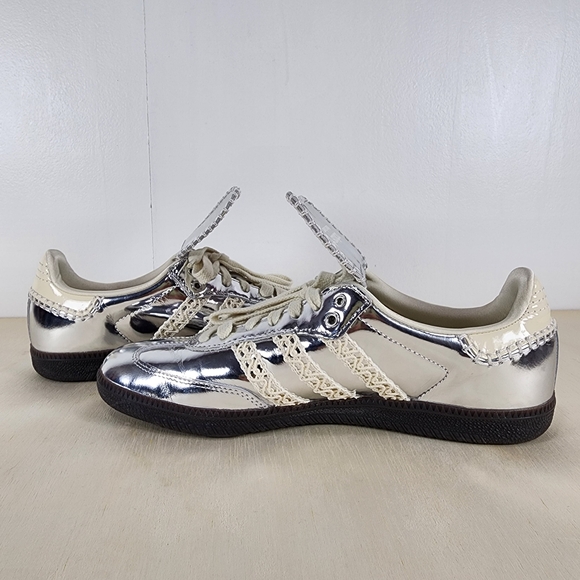 Silver adidas x Wales Bonner Samba shoes with crochet details. Size 8½ - Picture 6 of 11